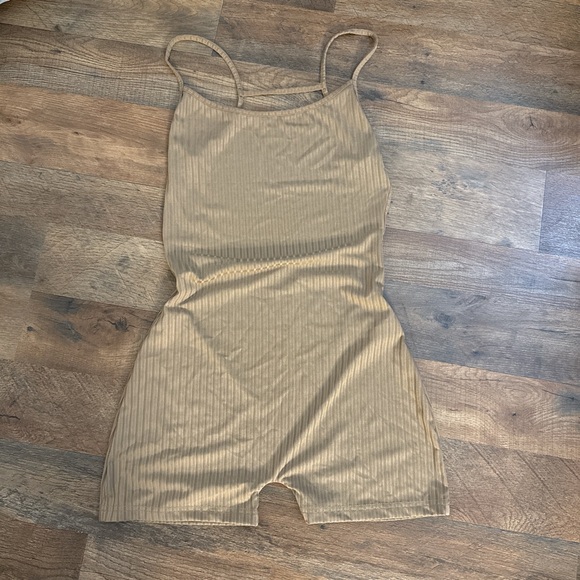 Women's Tan Ribbed Sleep Romper - Picture 1 of 2